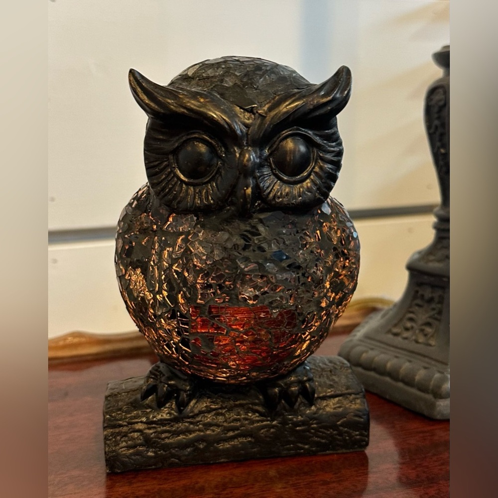 Tiffany Style Mosaic Stained Glass Owl Night Light Table Lamp